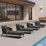PURPLE LEAF Hailar Olefin Patio Chaise Lounge Chair , Upholstered Pool Lounge Chairs for Outdoor with Teak Armres for Deck, Pool, Lawn, Garden, Courtyard, Porch