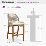 PURPLE LEAF Patio Bar Stools Counter Stools Outdoor Rattan Chairs with Back Modern Aluminum Woven Barstools for Garden Patio Kitchen Indoor