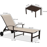 PURPLE LEAF Outdoor Chaise Lounge Patio Pool Lounger Aluminum Chairs with Side Table Adjustable Tanning Recliner for Outside Yard Deck Lawn Garden Beach