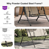 PURPLE LEAF Porch Swing with Adjustable Tilt Canopy Patio Swing with Stand and Meatl Steel Frame All-Weather Outdoor Swing Chair Seat Space-Saving for Backyard Garden Deck