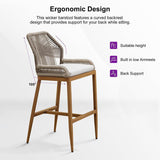 PURPLE LEAF Patio Sunbrella Bar Stools Set of 2 Rattan Bar Aluminum Bar Stool Outdoor Barstools with Back and Cushion for Garden Kitchen Island
