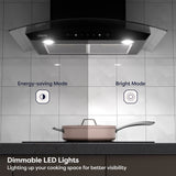 CIARRA 30 Inch Black Glass Wall Mount Range Hood, 650 CFM 3-Speed Extraction, Wave & Touch Control Kitchen Hood CAB75502-N-OW