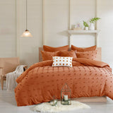 Chenille Poms Cotton Comforter/Duvet Cover Set, Rust