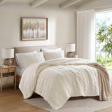 Cable Knit Chenille in Sherpa Reverse Comforter Set, Ivory