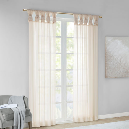Voile Sheer Twist Tab Drapes, Ivory
