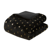 Gold Metallic Printed Plush Comforter Set, Black