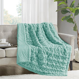 Ruched 50x60" Throw Blanket, Aqua Blue Green