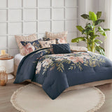 Watercolor Floral Comforter/Duvet Cover Set, Navy Blue/Blush