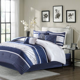 Silky Pintucked 7-Piece Comforter Set, Navy Blue