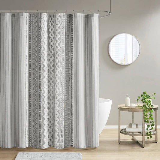 Wholesale Aztec Chenille Tufted Shower Curtain, Grey