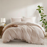 3 Piece Classic Stripe Down Pattern Duvet Set, Terracotta