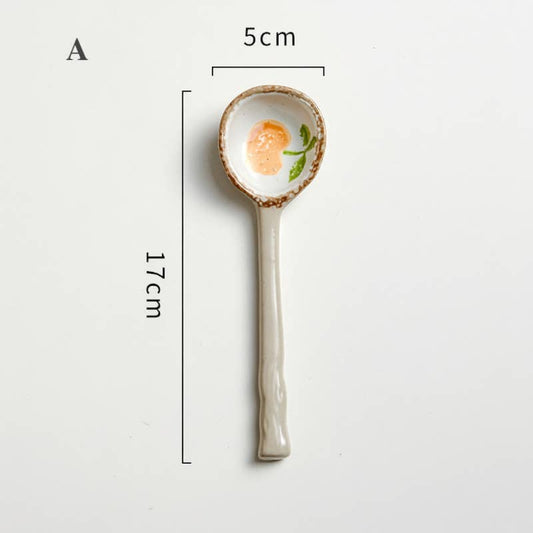 Japanese Ceramic Soup Spoon with Long Handle