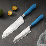 EcoCut 2 Piece Santoku Knife Set With Blade Guards, Blue