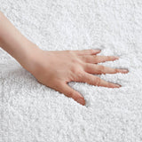 High Pile Bordered Bathroom Rug, White