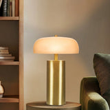 Textured Ceramic Table Lamp with Dome Glass Shade, Gold