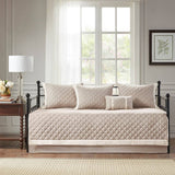 6 Piece Cotton Diamond Quilted Daybed Cover Set, Khaki