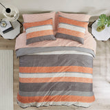 Stripe Modern Comforter Set with Bed Sheets, Coral/Grey