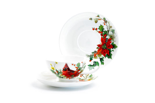 Cardinal Poinsettia Bone China Cup & Saucer, 7 oz