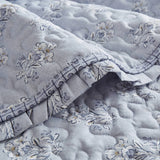 3pc Ruffle Printed Vermicelli Stitched Quilt Set, Blue
