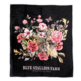 Black Floral Bouquet Throw Blanket with Holder
