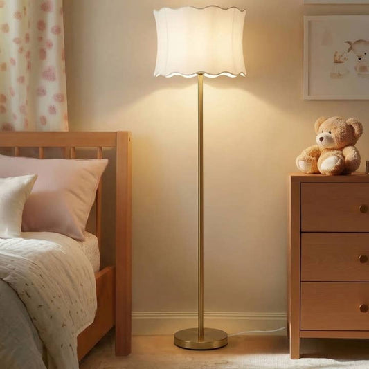 Textured Ceramic Floor Lamp with Scallop-Shaped Shade, Gold
