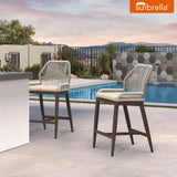 PURPLE LEAF Patio Sunbrella Bar Stools Set of 2 Rattan Bar Aluminum Bar Stool Outdoor Barstools with Back and Cushion for Garden Kitchen Island