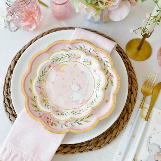 Pink Elephant Baby Shower Paper Plates Set of 16