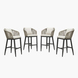 PURPLE LEAF Outdoor Bar Stools Patio Modern Aluminum Rattan High Back & Arms Bar Chairs with Removable Cushions and Pillows for Outdoor or Indoor
