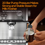 PlumChef Espresso Machine Household Coffee Espresso Maker with Milk Frother Steam Wand Pressure Gauge 54oz Water Tank Low Noise and Fast Coffee Machine for Cappuccino Latte