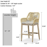 PURPLE LEAF Modern Bar Stools Aluminum Bar Stool with Cushion for Indoor and Outdoor, Kitchen Island