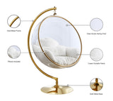 Luna Acrylic Swing Chair with Faux Fur Cushion, Gold Base - Modern Bubble Accent for Comfort