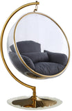 Luna Contemporary Acrylic Swing Bubble Accent Chair with Gold Metal Base for Ultimate Comfort