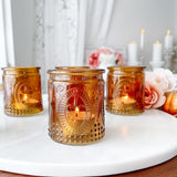 Vintage Amber Glass Tea Light Holder Set of 4