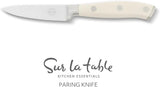 Sur La Table Kitchen Essentials Tasting Kitchen German Steel Paring Knife, 3.5-Inch Stainless Steel Blade – Professional Kitchen Knife with White Handle and Forged Full Tang