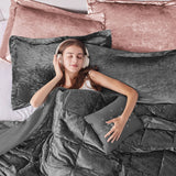 Crushed Velvet 4-Piece Comforter or Duvet Cover Set, Grey