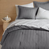 Wholesale Woven Striped Pleated Comforter Set, Charcoal