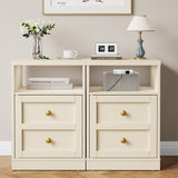 Nightstand with Storage Shelf and Door, Faux 2-drawer Table