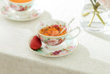 Peony Strawberry Mint Bone China Cup & Saucer, 6oz