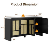 Rattan Sideboard Buffet Cabinet with Storage, 59''