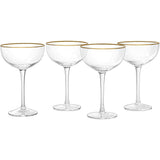 Vintage Crystal Champagne Coupe Gold Rim Glasses | Set of 4 | 7 oz