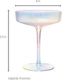 Ribbed Coupe Cocktail Glasses 8 oz | Set of 4 (Iridescent)