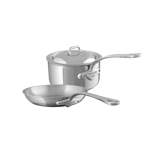 Mauviel M'COOK 5-Ply Fry Pan 7.9-Inch and Sauce Pan 2.6-Qt, Cast Stainless Steel Handles