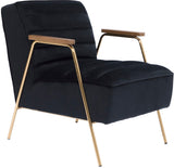 Woodford Modern Accent Chair with Channel Tufted Design, Wood Arms & Gold Legs for Stylish Living Spaces