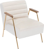 Woodford Modern Accent Chair with Channel Tufted Design, Wood Arms & Gold Legs for Stylish Living Spaces