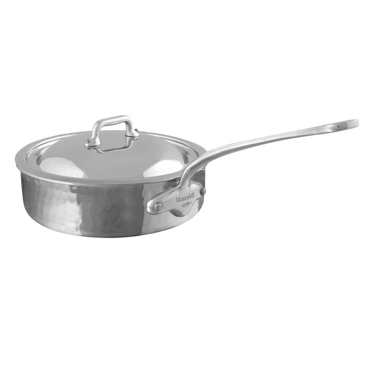 Mauviel M'ELITE Hammered 5-Ply Saute Pan With Curved Lid, Cast Stainless Steel Handle
