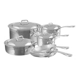 Mauviel M'ELITE Hammered 5-Ply 10-Piece Cookware Set With Cast Stainless Steel Handles And Curved Lid