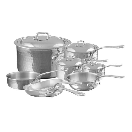Mauviel M'ELITE Hammered 5-Ply 12-Piece Cookware Set With Cast Stainless Steel Handles And Curved Lid