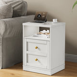 Nightstand with Storage Shelf and Door, Faux 2-drawer Table