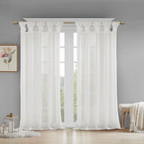Floral Twist Tab Semi-Sheer Window Panel, White