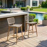 PURPLE LEAF Patio Counter Height Bar Stools Set of 2 Metal Bar Chairs with Back Wicker Woven Stools for Kitchen Island Pool Garden Outdoor Barstools